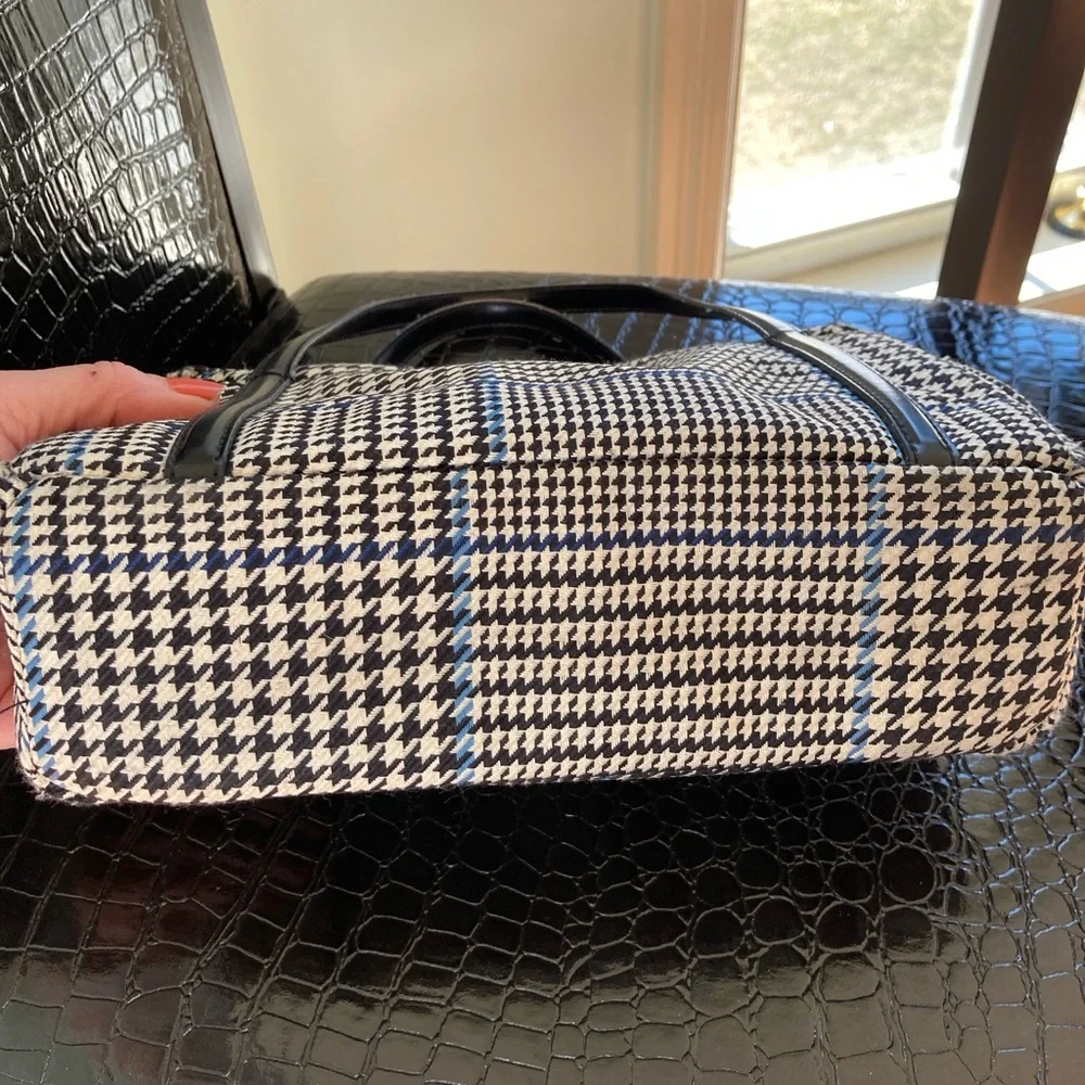 Ralph Lauren Black & White Houndstooth Satchel with Blue Accent